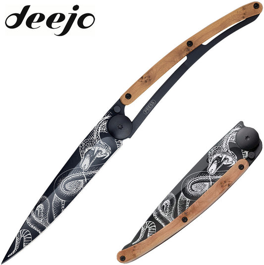 Deejo Tattoo 37g 3.75" Snake Juniper Wood Folding Knife 1GB127