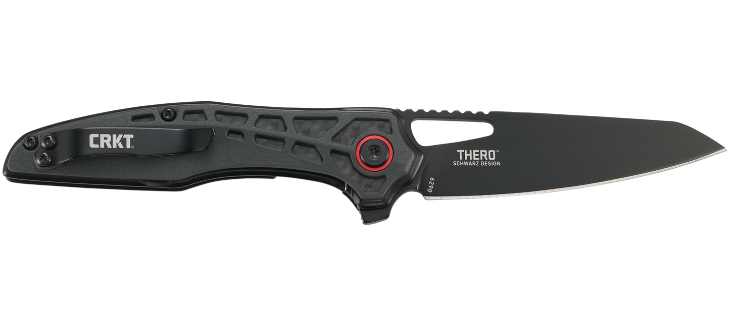 CRKT Thero 3.08" Black GRN Carbon Fiber Inlay Folding Knife - T.J. Schwarz - 6290