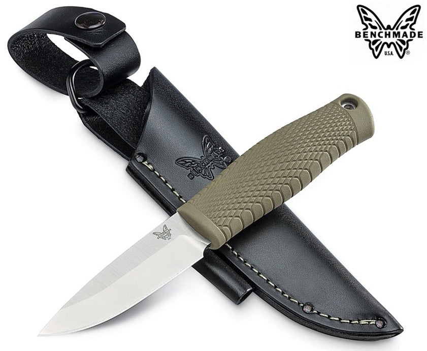 Benchmade 200 Puukko 3.75" CPM-3V Fixed Blade Knife with Santoprene Handle and Leather Sheath