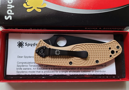 Spyderco Tenacious Lightweight Exclusive 3.39" Black 8Cr13MoV Tan FRN Folding Knife C122PTNBK
