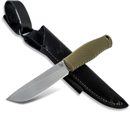 Benchmade 202 Leuku 5.19" CPM-3V Fixed Blade Knife with Santoprene Handle and Leather Sheath