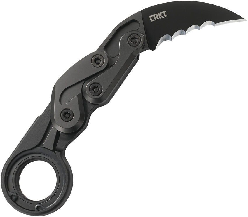 CRKT Provoke Kinematic Veff Serrations 2.41" D2 Black TiNi Folding Karambit Knife - Joe Caswell Design