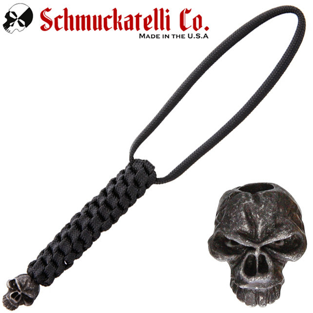 Schmuckatelli Emerson Skull Lanyard with Black Cord and Black Oxidized Pewter Bead