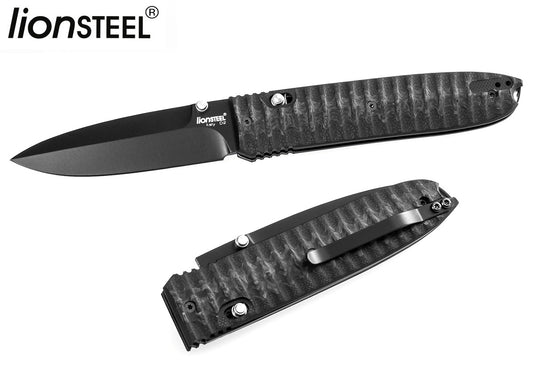 LionSteel Daghetta 3.15" Black D2 Folding Knife with Carbon Fiber Handle 8701 FC