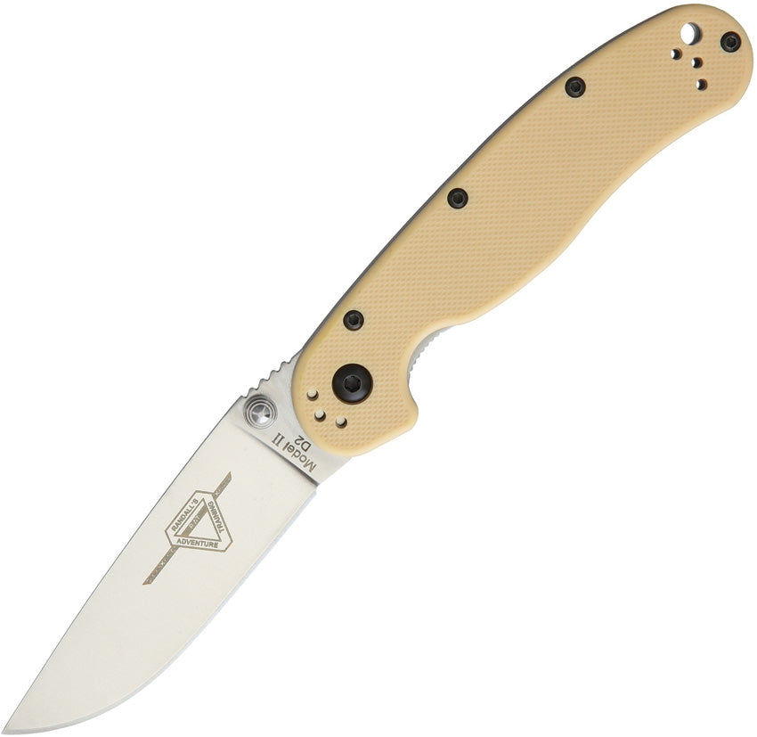 Ontario Knife Company RAT II 3" D2 Satin Desert Tan Folding Knife 8828DT