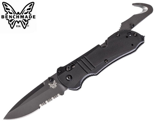 Benchmade 917SBK Tactical Triage AXIS 3.48" CPM-S30V Black Serrated G-10 Rescue Knife with Belt Cutter and Glass Breaker
