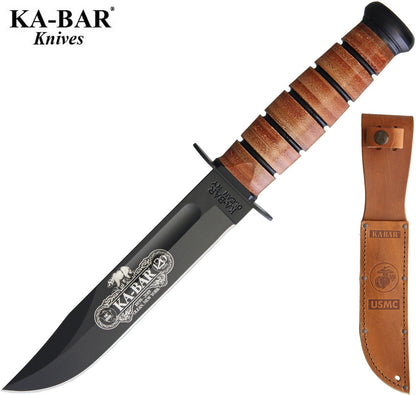 KA-BAR USMC 7" 120th Anniversary Commemorative Fixed Blade Knife with Leather Sheath 9191