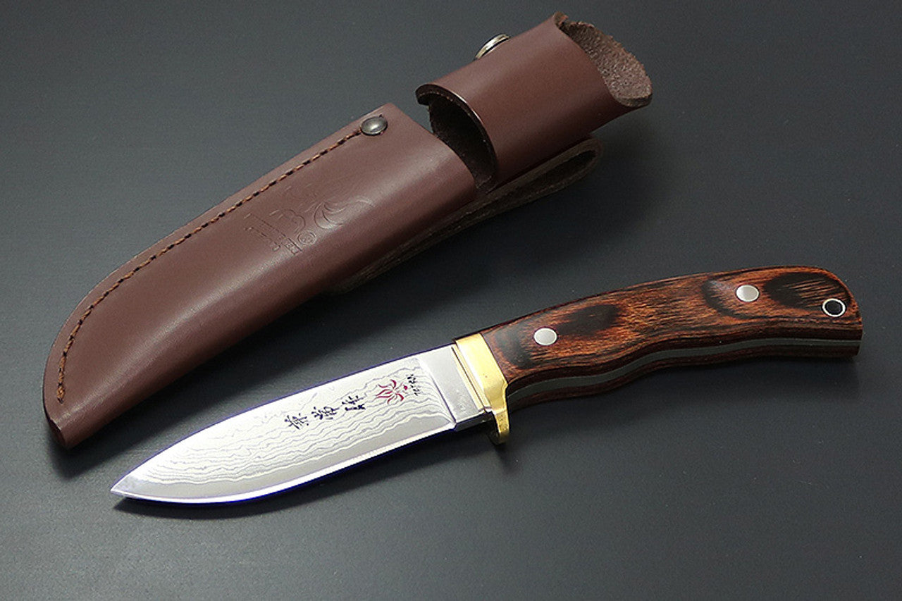 Kanetsune Subaru Drop Point 3.94" 31-Layer Damascus VG10 Mahogany Handle Fixed Blade Knife - Made in Japan KB-551
