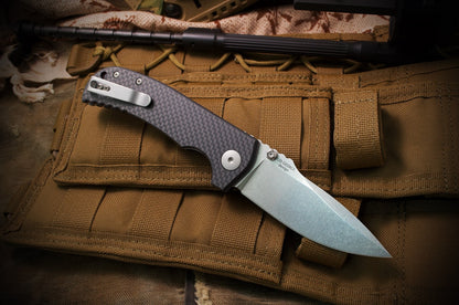 Spartan Blades Astor 3.5" CTS-XHP Carbon Fiber G10 Folding Knife - Les George Design