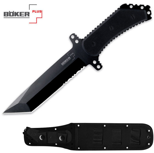 Boker Armed Forces 7.38" 440C Ti-Ni Black Tactical Tanto Knife with MOLLE Sheath 02BO216