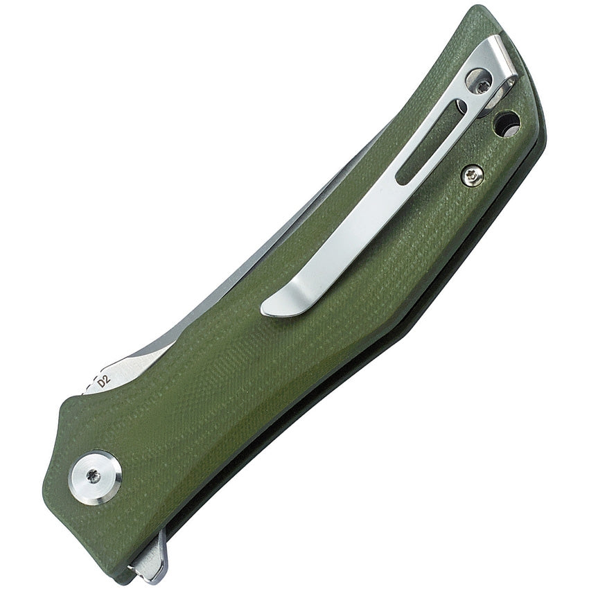 Bestech Scimitar 3.75" D2 Green G10 Folding Knife with Two-Tone Satin/Stonewashed Blade BG05B-1