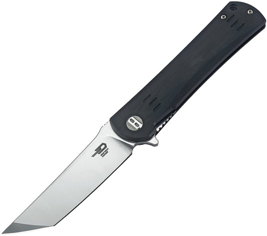 Bestech Kendo 3.75" D2 Tanto Black G10 Folding Knife with Two-Tone Satin/Stonewashed Blade BG06A-1