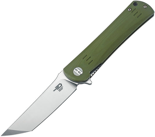 Bestech Kendo 3.75" D2 Tanto Green G10 Folding Knife with Two-Tone Satin/Stonewashed Blade BG06B-1