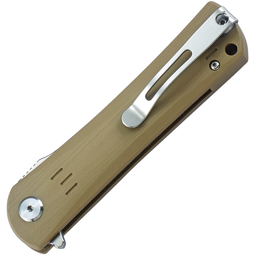 Bestech Kendo 3.75" D2 Tanto Tan G10 Folding Knife with Two-Tone Satin/Stonewashed Blade BG06C-1
