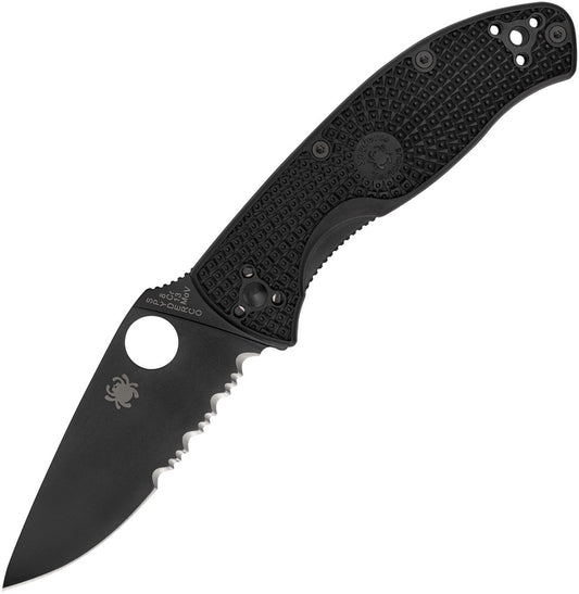 Spyderco Tenacious Lightweight 3.39" Black 8Cr13MoV FRN Part-Serrated Folding Knife C122PSBBK