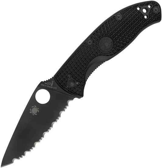 Spyderco Tenacious Lightweight 3.39" Black 8Cr13MoV FRN Serrated Folding Knife C122SBBK