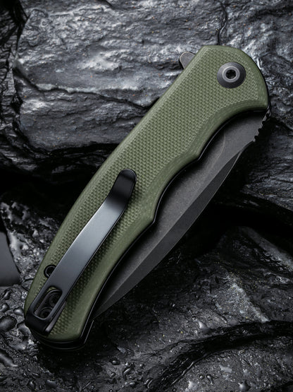 Civivi Mini Praxis 2.98" Black D2 OD Green G10 Folding Knife C18026C-1
