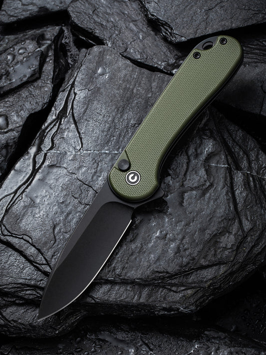Civivi Elementum II Button Lock 2.96" Nitro-V Black Stonewashed OD Green G10 Folding Knife C18062P-3