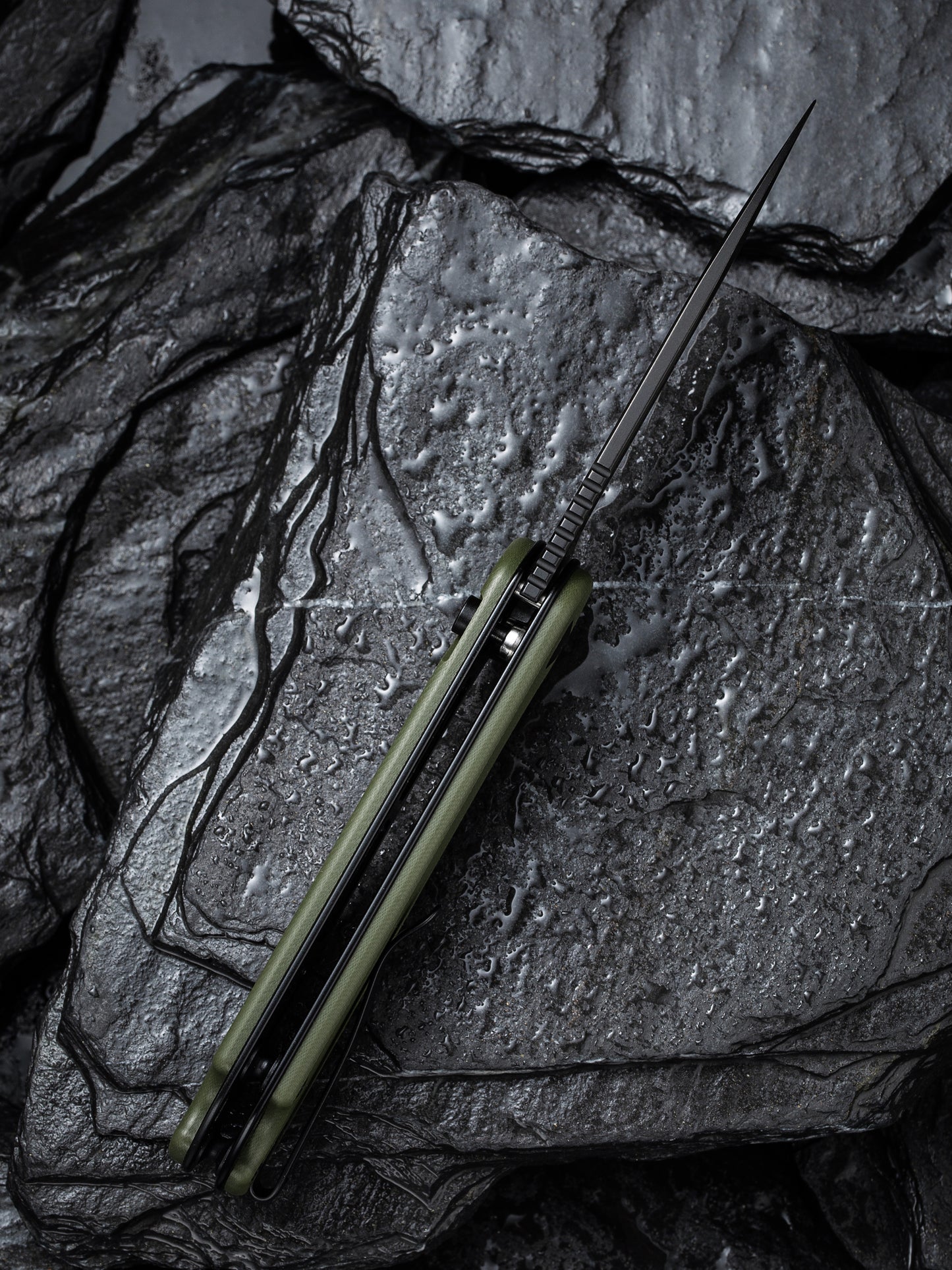 Civivi Elementum II Button Lock 2.96" Nitro-V Black Stonewashed OD Green G10 Folding Knife C18062P-3