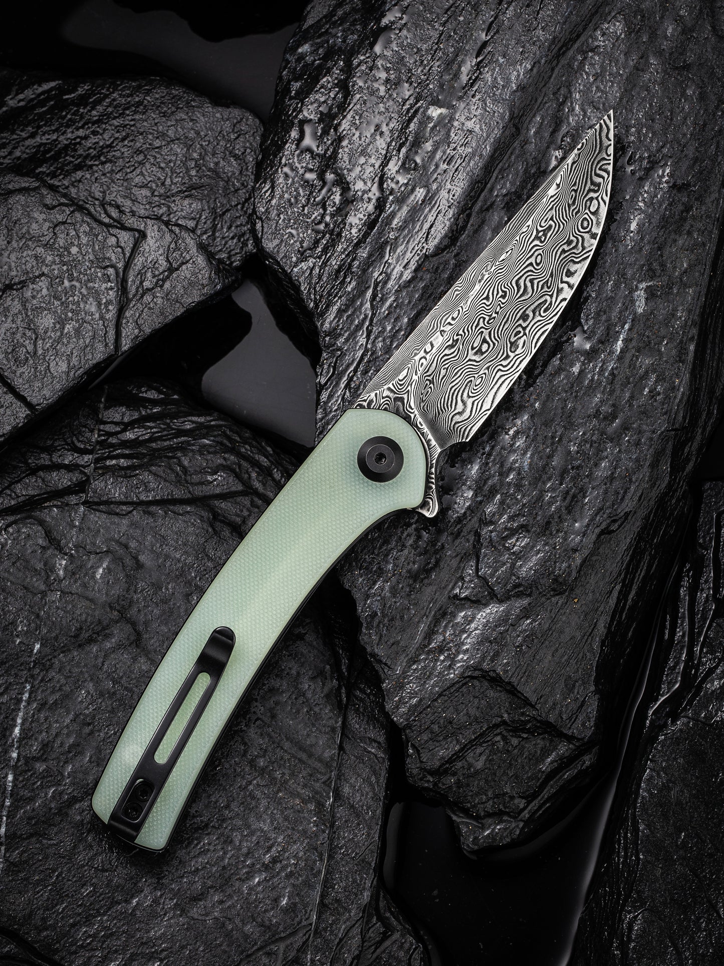 Civivi Mini Asticus 3.25" Black Damascus Natural G10 Folding Knife C19026B-DS1