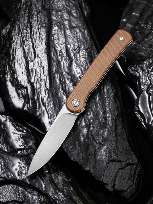 Civivi Stylum 2.96" 10Cr15CoMoV Brown Micarta Slip-Joint Folding Knife by Ferrum Forge C20010B-A