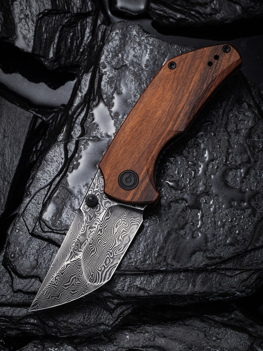 Civivi Thug 2 2.69" Black Damascus Guibourtia Wood Folding Knife by Matthew Christensen C20028C-DS1