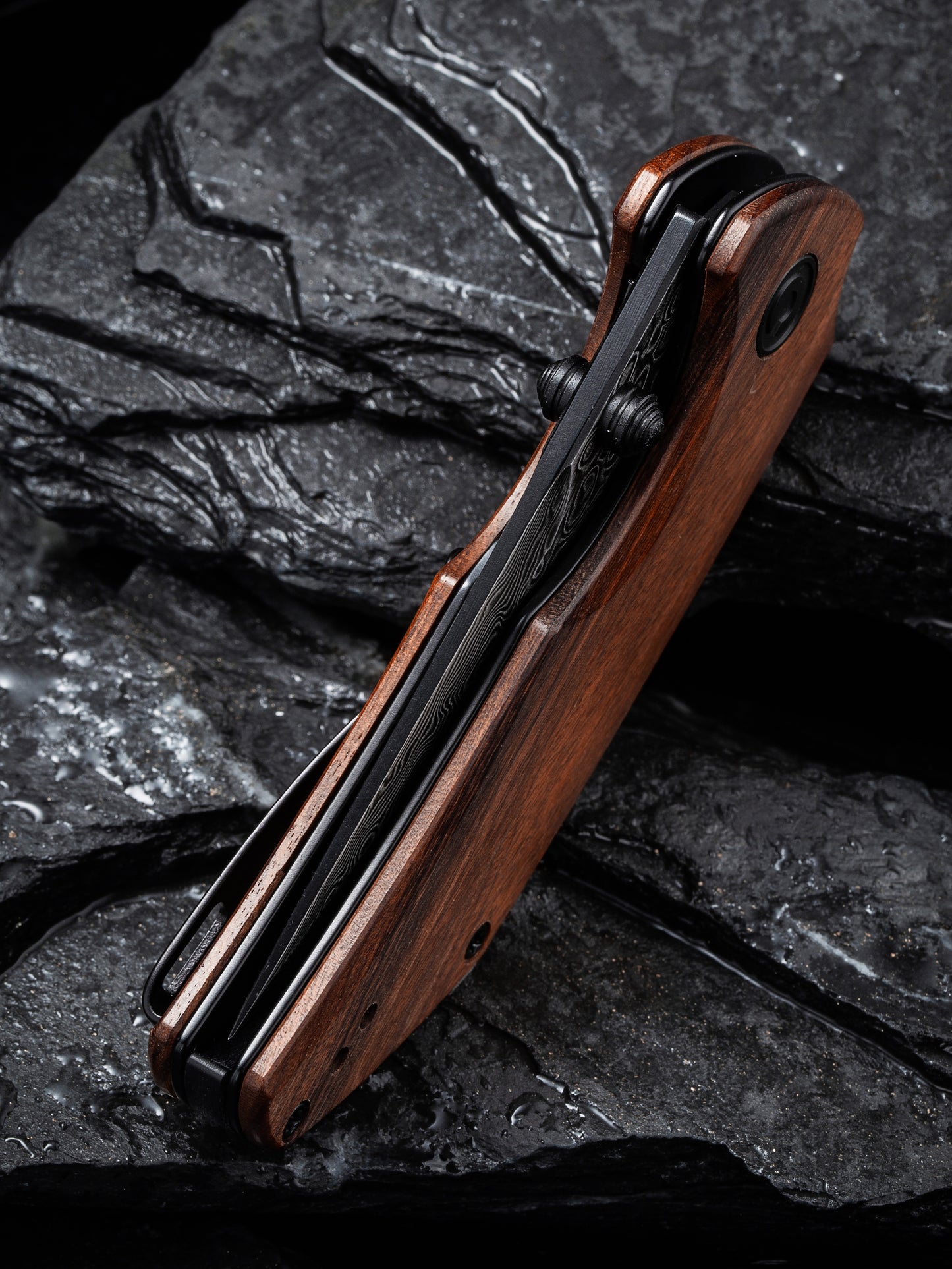 Civivi Thug 2 2.69" Black Damascus Cuibourtia Wood Folding Knife by Matthew Christensen C20028C-DS1