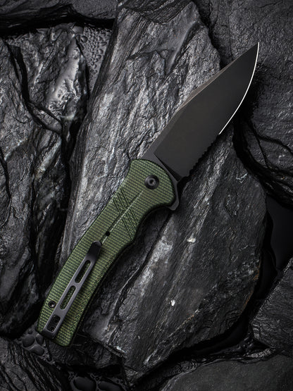 Civivi Cogent 3.47" Sandvik 14C28N Serrated Green Micarta Folding Knife C20038E-4