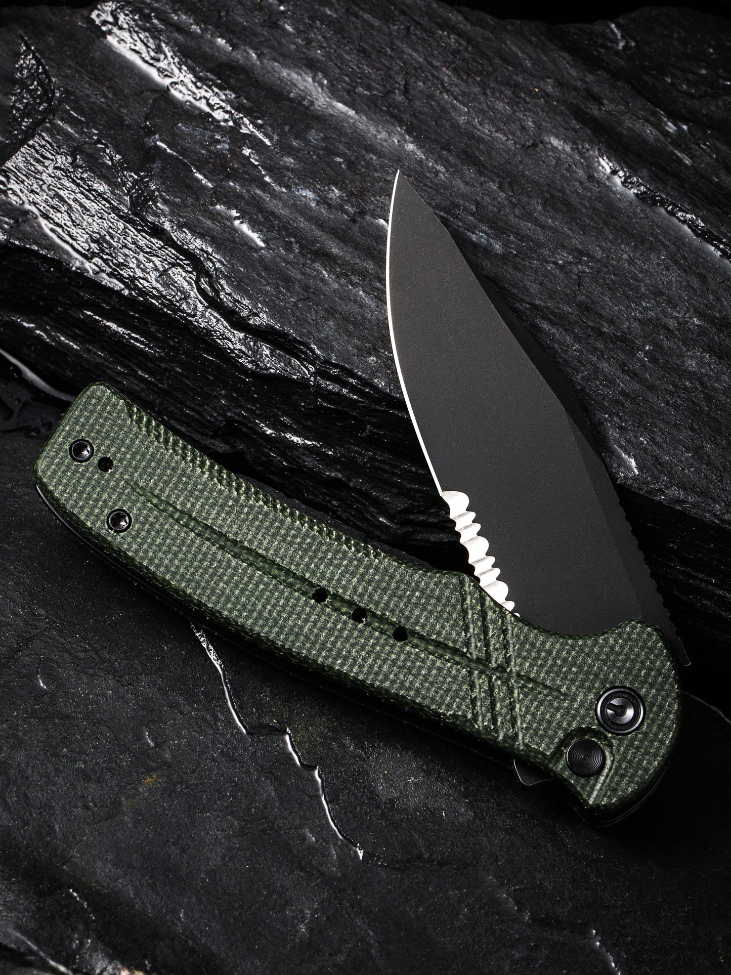 Civivi Cogent 3.47" Sandvik 14C28N Serrated Green Micarta Folding Knife C20038E-4