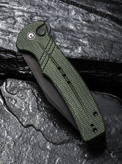 Civivi Cogent 3.47" Sandvik 14C28N Serrated Green Micarta Folding Knife C20038E-4