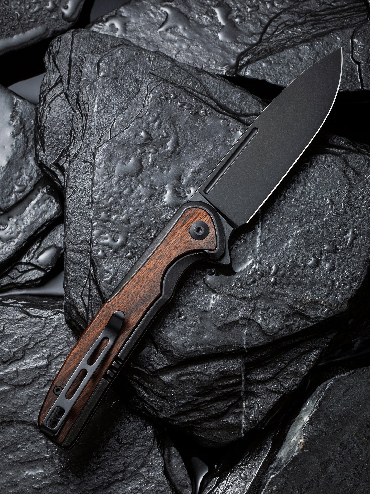 Civivi Voltaic 3.48" Black Stonewashed 14C28N Guibourtia Wood Folding Knife C20060-1