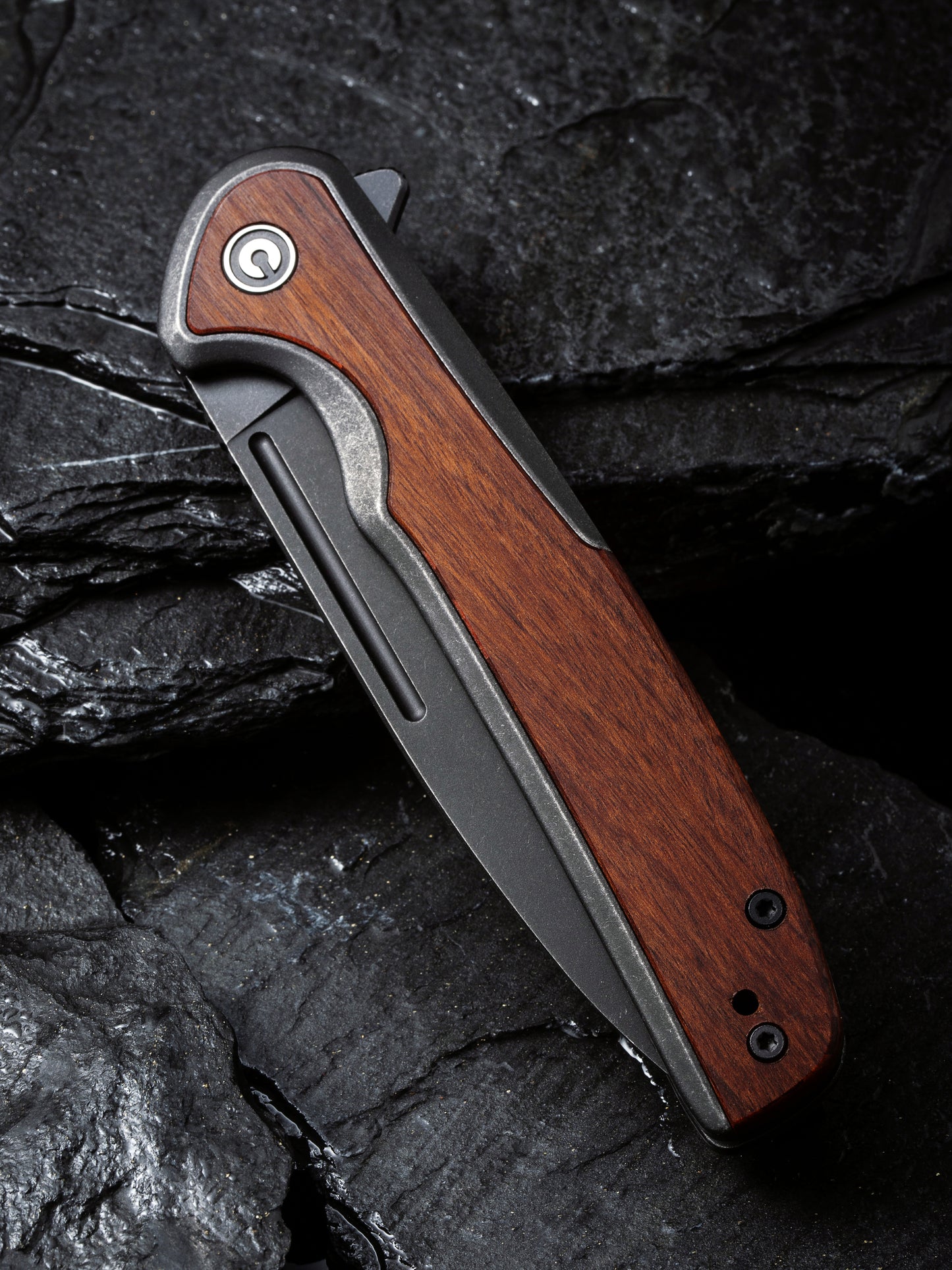 Civivi Voltaic 3.48" Black Stonewashed 14C28N Guibourtia Wood Folding Knife C20060-1