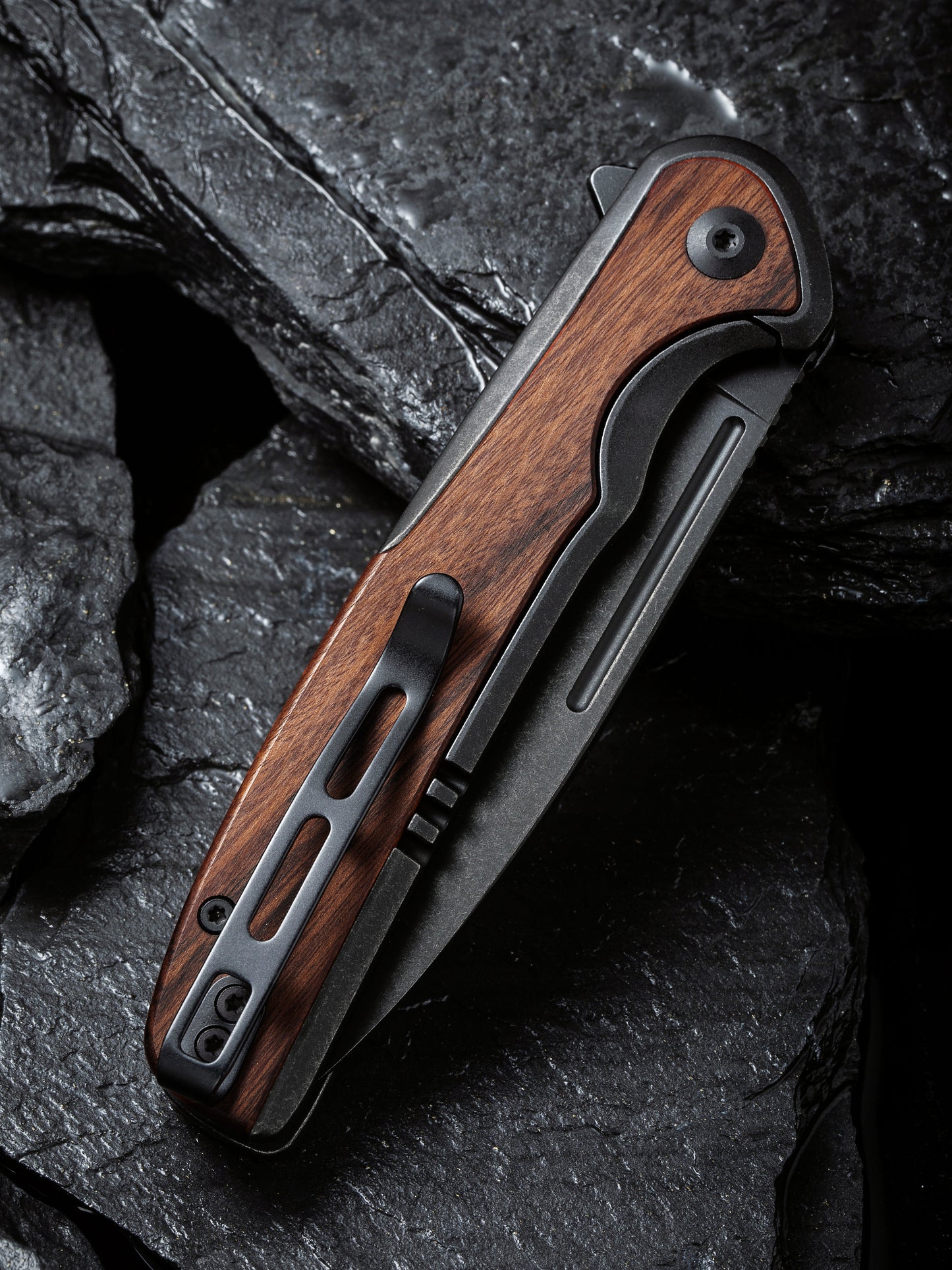 Civivi Voltaic 3.48" Black Stonewashed 14C28N Guibourtia Wood Folding Knife C20060-1