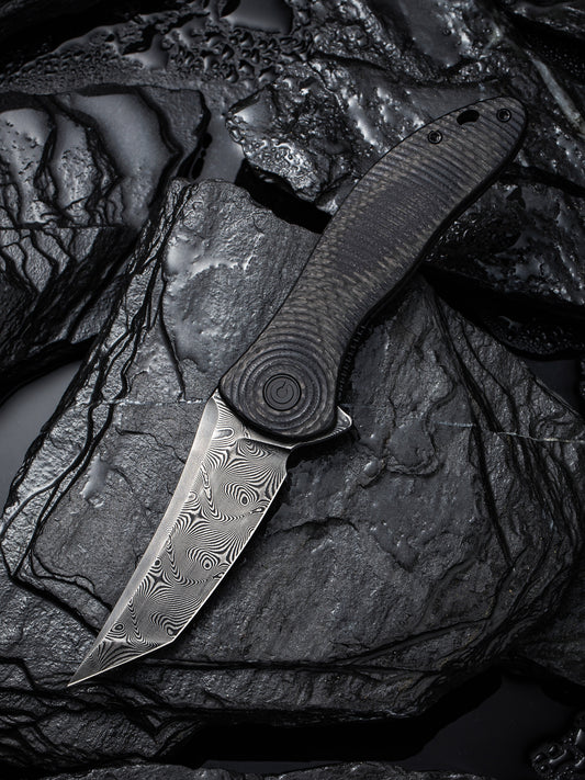 Civivi Synergy 3 Tanto 3.24" Damascus G10 Twill Carbon Fiber Folding Knife by Jim O'Young C20075B-DS1