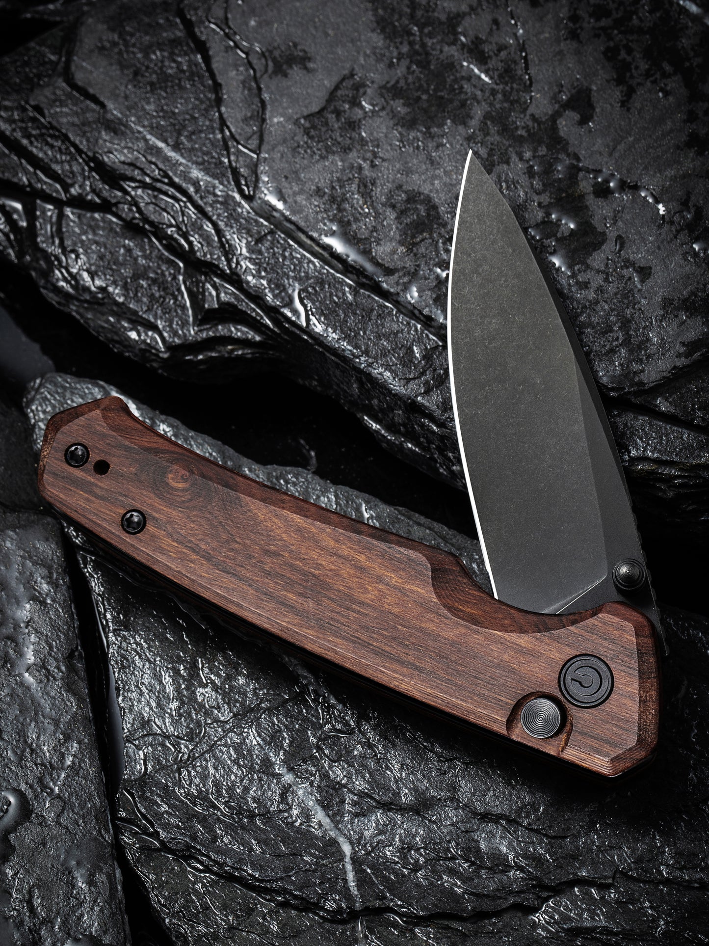Civivi Altus 2.97" Nitro-V Black Stonewashed Cuibourtia Wood Button Lock Folding Knife C20076-3