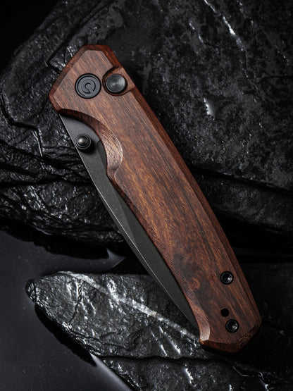 Civivi Altus 2.97" Nitro-V Black Stonewashed Cuibourtia Wood Button Lock Folding Knife C20076-3