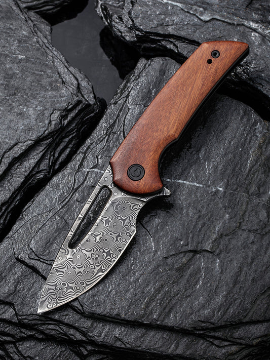 Civivi Ferrum Forge Odium 2.65" Damascus Guibourtia  Wood Folding Knife C2010DS-1