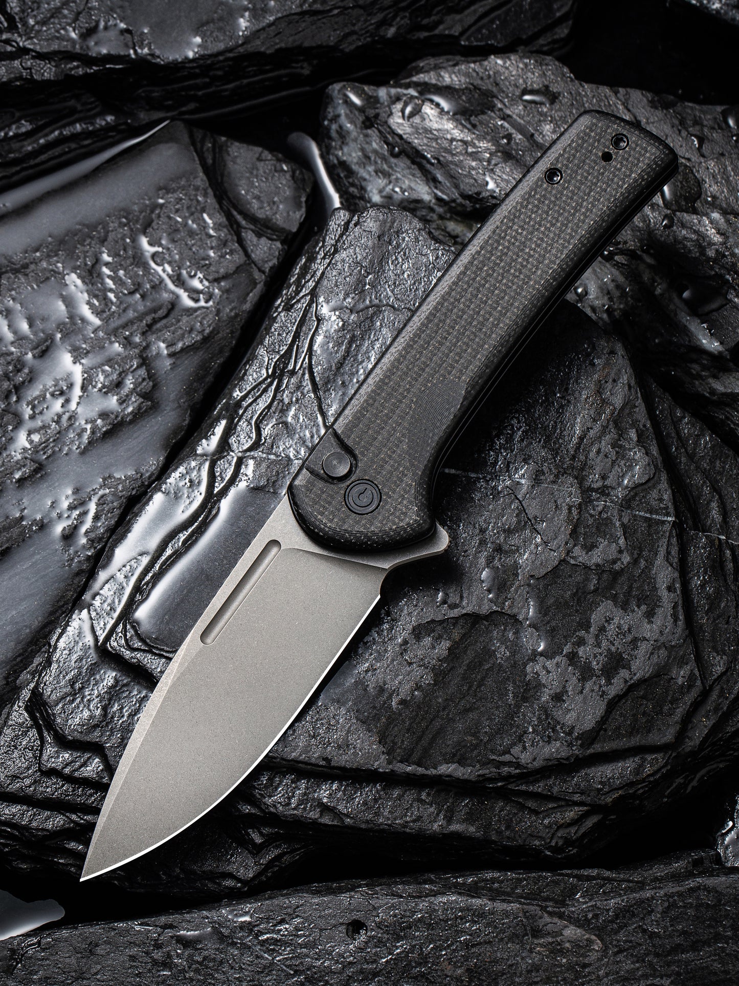 Civivi Conspirator 3.48" Nitro-V Black Micarta Button Lock Folding Knife C21006-1