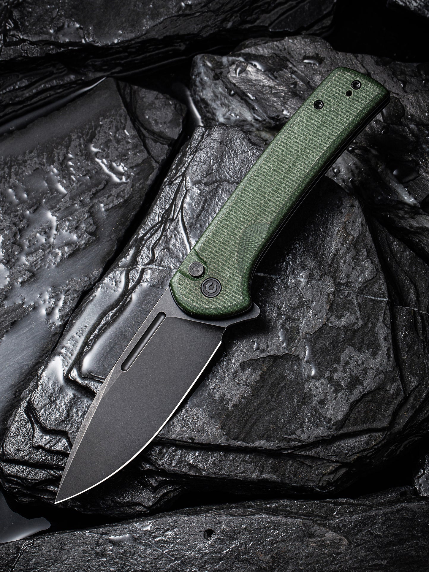 Civivi Conspirator 3.48" Nitro-V Black / Green Micarta Button Lock Folding Knife C21006-2