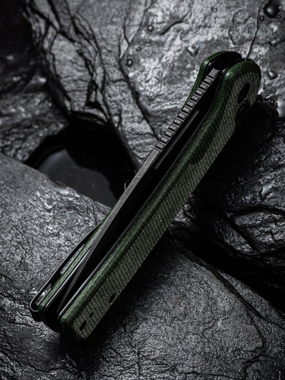 Civivi Conspirator 3.48" Nitro-V Black / Green Micarta Button Lock Folding Knife C21006-2