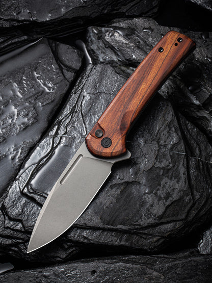 Civivi Conspirator 3.48" Nitro-V Cuibourtia Wood Button Lock Folding Knife C21006-3