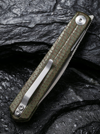 Civivi Clavi 3.06" Nitro-V Green Burlap Micarta Folding Knife by Ostap Hel C21019-3