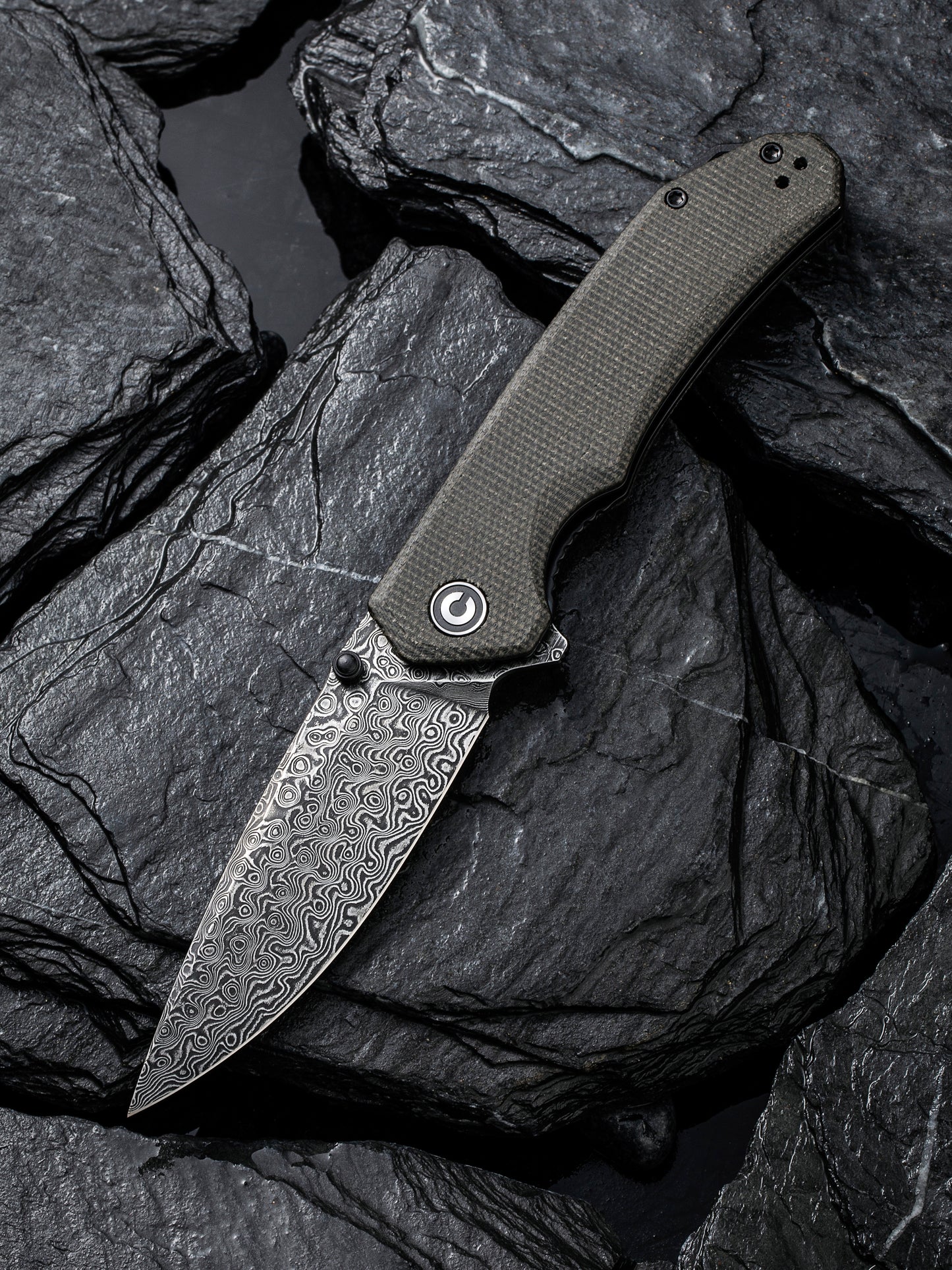 Civivi Brazen 3.46" Black Damascus Dark Green Micarta Folding Knife C2102DS-3