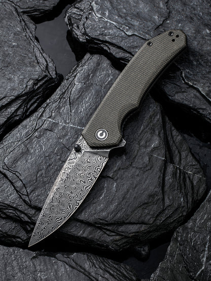 Civivi Brazen 3.46" Black Damascus Dark Green Micarta Folding Knife C2102DS-3