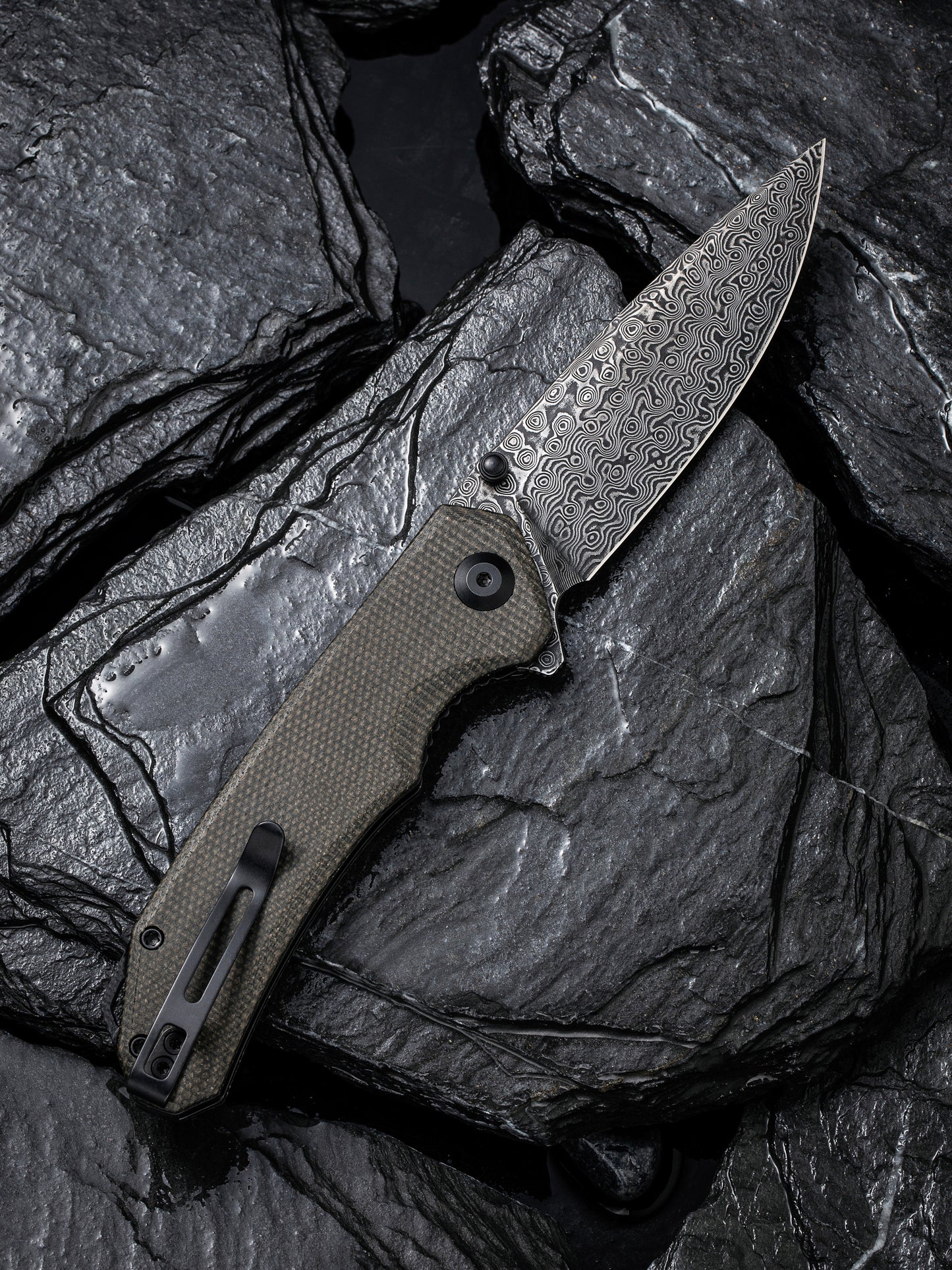 Civivi Brazen 3.46" Black Damascus Dark Green Micarta Folding Knife C2102DS-3