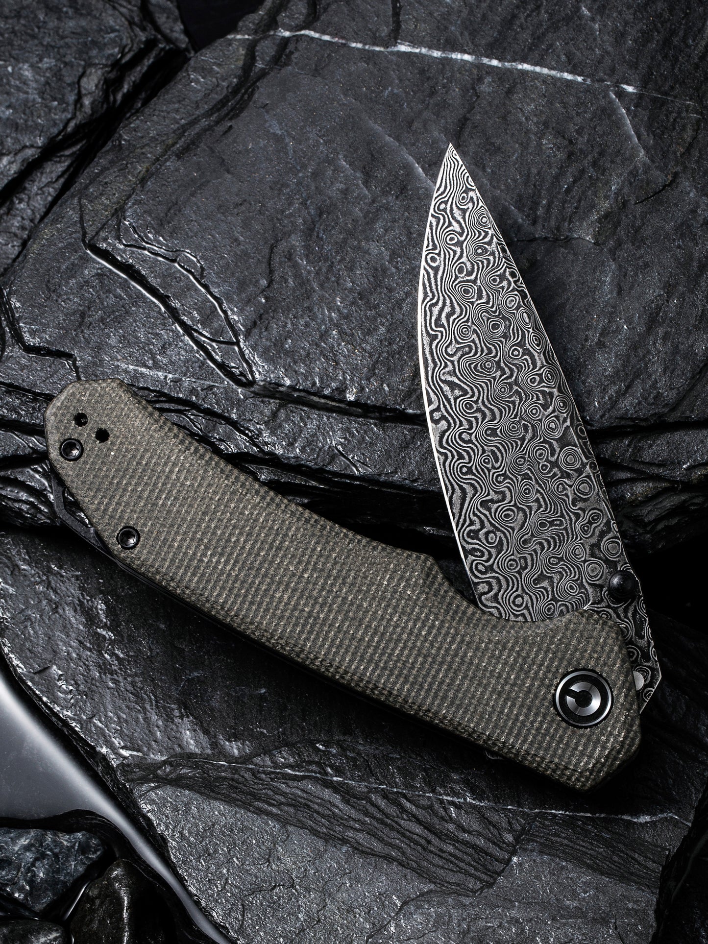 Civivi Brazen 3.46" Black Damascus Dark Green Micarta Folding Knife C2102DS-3