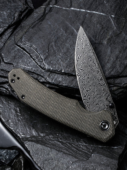 Civivi Brazen 3.46" Black Damascus Dark Green Micarta Folding Knife C2102DS-3