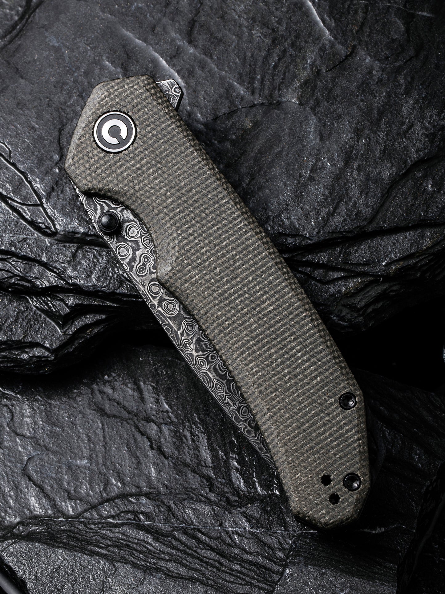 Civivi Brazen 3.46" Black Damascus Dark Green Micarta Folding Knife C2102DS-3