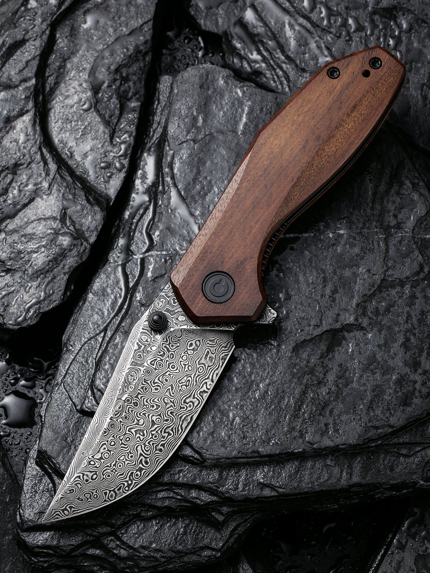 Civivi Odd 22 2.97" Black Damascus Cuibourtia Wood Folding Knife by Tuffknives C21032-DS1