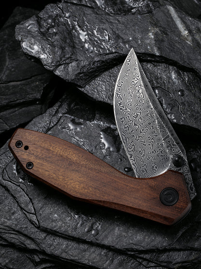 Civivi Odd 22 2.97" Black Damascus Cuibourtia Wood Folding Knife by Tuffknives C21032-DS1